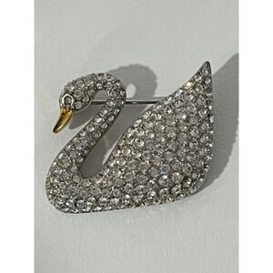 100% authentic Swarovski Swan Brooch Crystal Pave Gold Tone Elegant Bird Pin‎